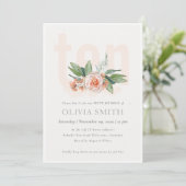 Pastel Peach Roos Floral Bunch 10 Birthday Invite Bedankkaart (Staand voorkant)