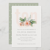 Pastel Peach Roos Floral Bunch 10 Birthday Invite Bedankkaart (Voorkant / Achterkant)