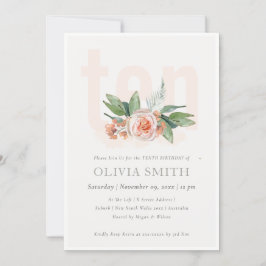 Pastel Peach Roos Floral Bunch 10 Birthday Invite Bedankkaart