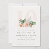 Pastel Peach Roos Floral Bunch 10 Birthday Invite Bedankkaart (Voorkant)