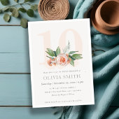 Pastel Peach Roos Floral Bunch 10 Birthday Invite Bedankkaart