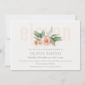 Pastel Peach Roos Floral Bunch 11 Birthday Invite Bedankkaart (Voorkant)