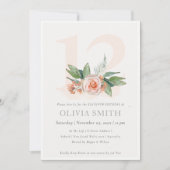 Pastel Peach Roos Floral Bunch 12 Birthday Invite Bedankkaart (Voorkant)