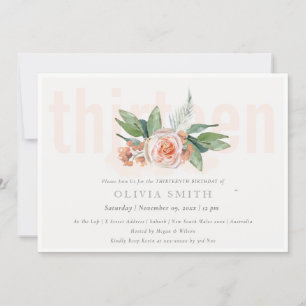 Pastel Peach Roos Floral Bunch 13 Birthday Invite Bedankkaart