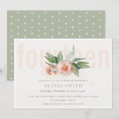 Pastel Peach Roos Floral Bunch 14 Birthday Invite Bedankkaart (Voorkant / Achterkant)