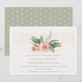 Pastel Peach Roos Floral Bunch 17 Birthday Invite Bedankkaart (Voorkant / Achterkant)