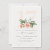 Pastel Peach Roos Floral Bunch 17 Birthday Invite Bedankkaart (Voorkant)