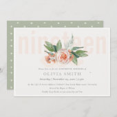 Pastel Peach Roos Floral Bunch 19 Birthday Invite Bedankkaart (Voorkant / Achterkant)