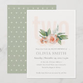 Pastel Peach Roos Floral Bunch 2e verjaardag Invit Bedankkaart (Voorkant / Achterkant)