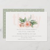 Pastel Peach Roos Floral Bunch 30 Birthday Invite Bedankkaart (Voorkant / Achterkant)