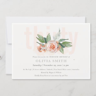 Pastel Peach Roos Floral Bunch 30 Birthday Invite Bedankkaart