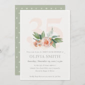 Pastel Peach Roos Floral Bunch 35 Birthday Invite Bedankkaart (Voorkant / Achterkant)
