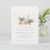 Pastel Peach Roos Floral Bunch 3rd Birthday Invite Bedankkaart (Staand voorkant)