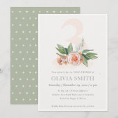 Pastel Peach Roos Floral Bunch 3rd Birthday Invite Bedankkaart (Voorkant / Achterkant)