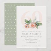 Pastel Peach Roos Floral Bunch 60 Birthday Invite Bedankkaart (Voorkant / Achterkant)