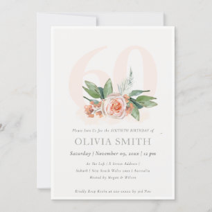 Pastel Peach Roos Floral Bunch 60 Birthday Invite Bedankkaart