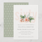 Pastel Peach Roos Floral Bunch 60 Birthday Invite Bedankkaart (Voorkant / Achterkant)