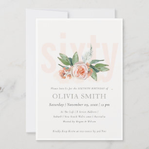 Pastel Peach Roos Floral Bunch 60 Birthday Invite Bedankkaart
