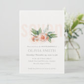 Pastel Peach Roos Floral Bunch 7th Birthday Invite Bedankkaart (Staand voorkant)