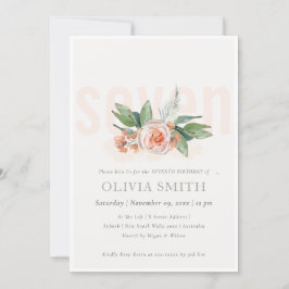 Pastel Peach Roos Floral Bunch 7th Birthday Invite Bedankkaart