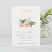 Pastel Peach Roos Floral Bunch 7th Birthday Invite Bedankkaart (Staand voorkant)