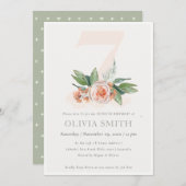 Pastel Peach Roos Floral Bunch 7th Birthday Invite Bedankkaart (Voorkant / Achterkant)