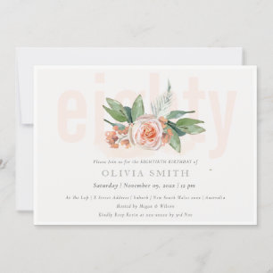 Pastel Peach Roos Floral Bunch 80 Birthday Invite Bedankkaart