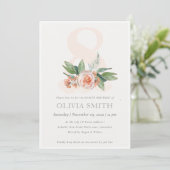 Pastel Peach Roos Floral Bunch 8th Birthday Invite Bedankkaart (Staand voorkant)