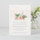Pastel Peach Roos Floral Bunch 9th Birthday Invite Bedankkaart (Staand voorkant)
