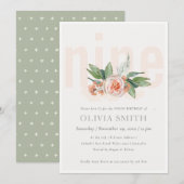 Pastel Peach Roos Floral Bunch 9th Birthday Invite Bedankkaart (Voorkant / Achterkant)