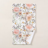 Pastel Peach roze Olive Brown | Floral Pattern Bad Handdoek (Handdoek)