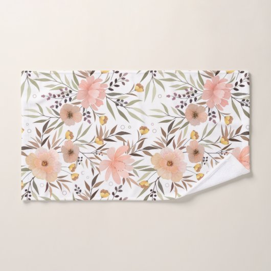 Pastel Peach roze Olive Brown | Floral Pattern Bad Handdoek (Handdoek)