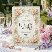 Pastel Peach & Sage Green Floral Garden Wedding Kaart