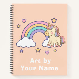Pastel Peach Unicorn Rainbow Personalized Notitieboek