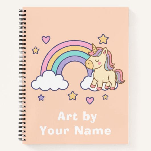 Pastel Peach Unicorn Rainbow Personalized Notitieboek (Voorkant)