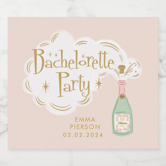 Pastel Peachy Bachelorette Party Sparkle Sparkling Wijnetiket (Enkel label)