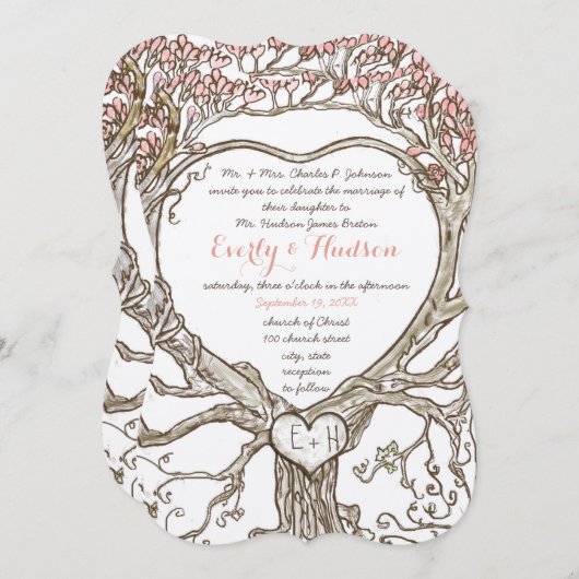 Pastel Peachy Coral Blush Pink Boho Heart Shaped Kaart (Voorkant / Achterkant)