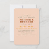 Pastel Peachy Retro 70s huwelijksuitnodiging Kaart (Voorkant)