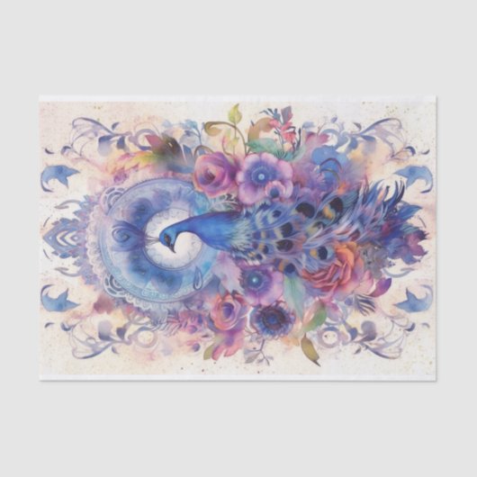 Pastel Peacock en Bloemen Tissuepapier (Voorkant)