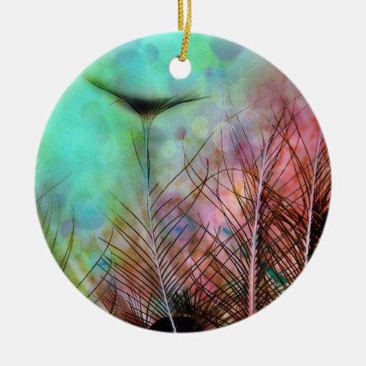 Pastel Peacock Feathers Keramisch Ornament (Voorkant)