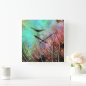 Pastel Peacock Feathers Vierkante Klok (Huis)