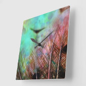 Pastel Peacock Feathers Vierkante Klok (Hoek)