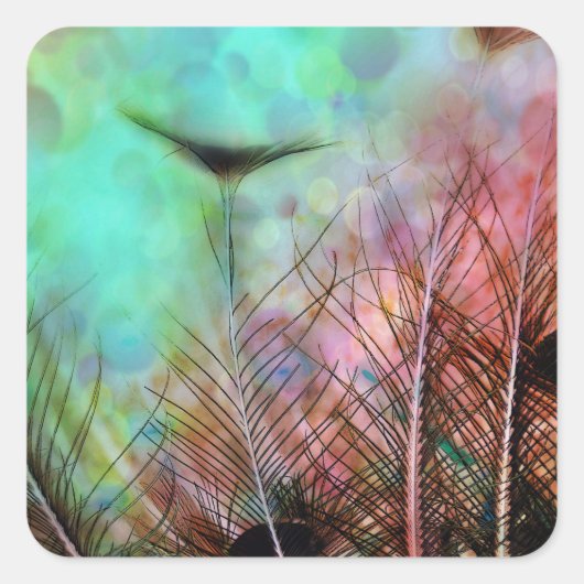 Pastel Peacock Feathers Vierkante Sticker (Voorkant)