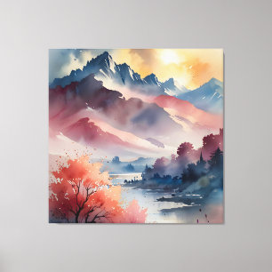 Pastel Peaks en rustig water Canvas Afdruk