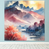 Pastel Peaks en rustig water Canvas Afdruk (Insitu (Houten vloer))
