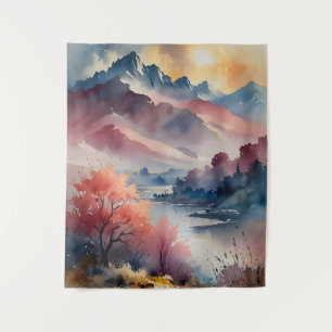 Pastel Peaks en rustig water Wandkleed