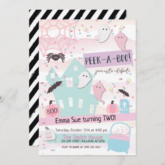 Pastel Peek-A-Boo Halloween-feestje 2e verjaardag  Kaart (Voorkant / Achterkant)