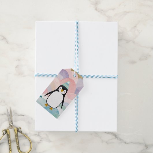 Pastel Penguin Peak Cadeaulabel (Met Touw)
