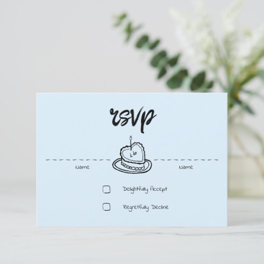 Pastel Penmanship RSVP Card Cloud Blauw (Staand voorkant)