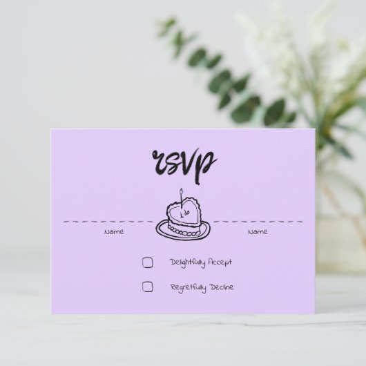 Pastel Penmanship RSVP Card Lavendel (Staand voorkant)